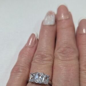 Elegant Silver Emerald Cut Women's Ring